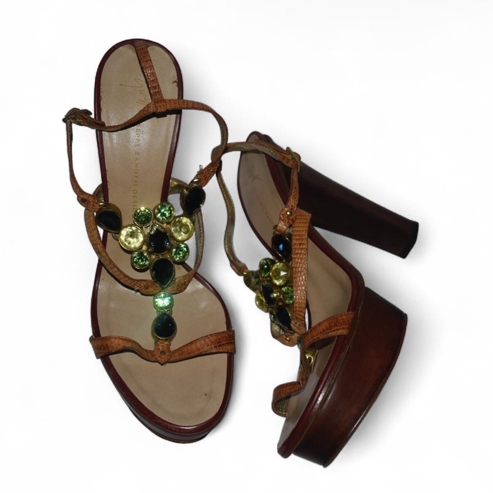 SOLD:Giuseppe Zanotti gem/wooden heels